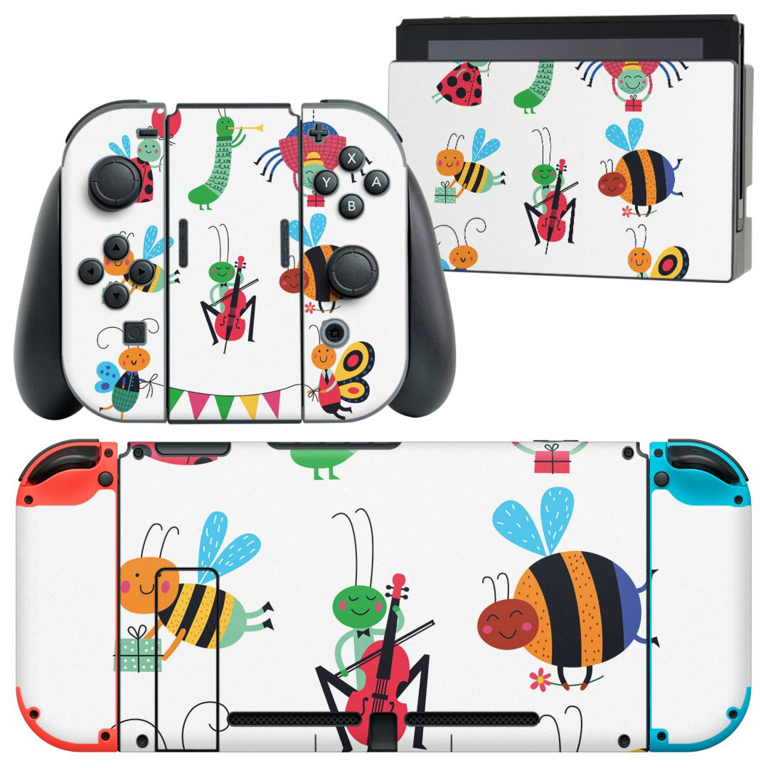 igsticker Nintendo Switch 用 デザインスキンシール 任天堂 ニンテンドー スイッチ 専用 本体ドック Joy-Con Joycon ジョイコン 専用 ゲーム機 カバー アクセサリー フィルム ステッカー 019068 イラスト アニマル キッズ