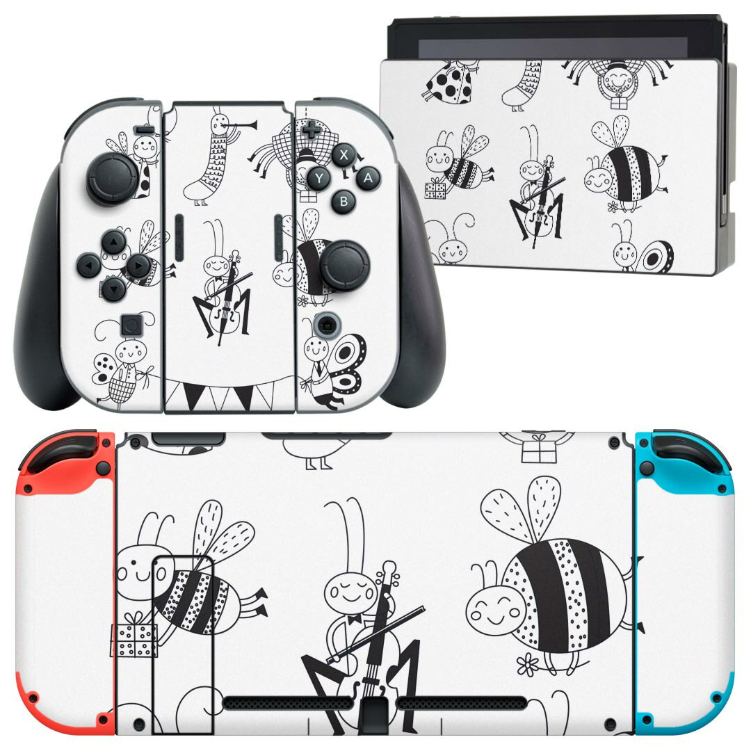 製品名 Nintendo Switch 本体裏面＆ドック正面＆ジョイコン専用 デザインスキンシール セット内容 Nintendo Switch 本体＆ドック＆ジョイコン用スキンシール（各1枚） ニンテンドースイッチ専用です。携帯機のSwitch LiteやProコンには対応していません。 商品特徴 再剥離性シートを素材に採用し、細かな位置調整がしやすく貼り直しが容易です。専用の業務プリンターを使い、商品画像と遜色のない美しい印刷仕上がり。 注意事項 画像はサンプルですので、ご覧の環境によっては多少色味に違いを感じる場合がございます。 イメージと違った、モニターと色味が異なるという理由での交換や返金はご対応出来かねます。スキンシールのみの販売で、ニンテンドースイッチ本体などは付属しません。シワができた場合、ドライヤーなどで軽く温め、外側に向けてシワを伸ばすように貼ってください。初回貼付時の位置調整や貼り直しは可能ですが、しっかりと押し付けて接着させた後の再剥離、再利用は保証しておりません。また接着部に油分や汚れが付着しますと角の部分は剥がれやすくなりますので、貼付時はあまり触れないようにご注意ください。無地のセミグロスシートにデザインをプリントした商品で、デコなどの加工はございません。 凹凸や光沢があるように見えたり布地や金属を素材にしたように見える商品もありますが、デザインの図版によるものです。印刷時に微妙な画像のズレが生じる場合がございます。ご注文後に1点1点制作する受注生産品の為、不良品以外のご返品や交換は固くお断りします。当店における繰り返しの実機テストでは問題ありませんでしたが、経過年数や使用環境により、シールを剥がす際に本体の塗装が一部剥がれる可能性があります。恐れ入りますが、万が一そのような状況になった場合でも当店ではゲーム機本体の保証は出来かねますので、予めご理解の上お求めください。 商品発送 完全受注生産のハンドメイド商品となりますので、既製品と比べて発送までお時間を頂いています。 基本的に決済確認後2?3営業日、最大で10営業日での発送となります。繁忙期や休業日明けの場合はさらに時間がかかる場合があります。 その際には別途メールにてご連絡致します。メール便の場合、発送日から到着までに2?4日ほどかかる場合が多く、紛失などの保障もご対応できかねます。あらかじめご了承下さい。