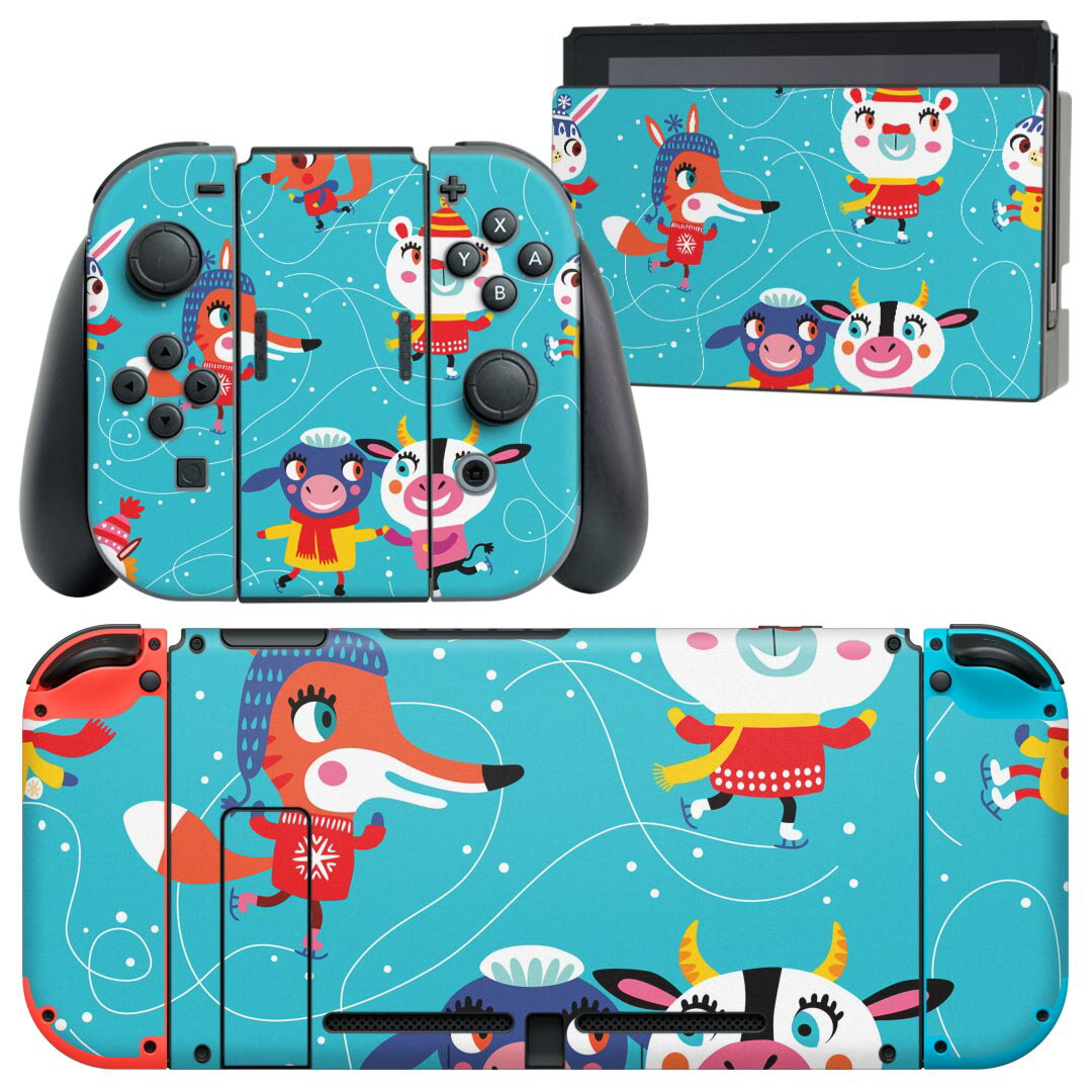 igsticker Nintendo Switch 用 デザインスキンシール 任天堂 ニンテンドー スイッチ 専用 本体ドック Joy-Con Joycon ジョイコン 専用 ゲーム機 カバー アクセサリー フィルム ステッカー 019079 イラスト アニマル キッズ