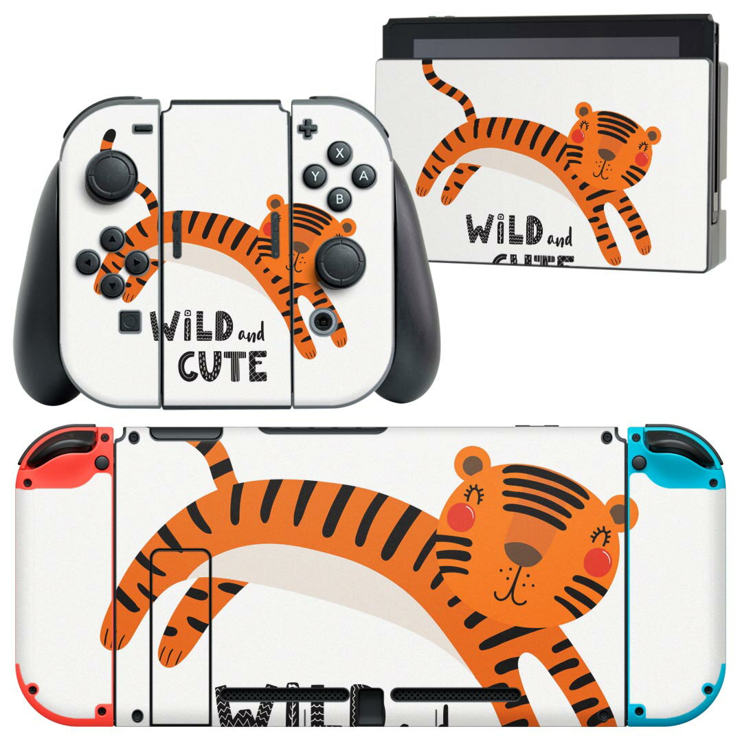 igsticker Nintendo Switch 用 デザインスキンシール 任天堂 ニンテンドー スイッチ 専用 本体ドック Joy-Con Joycon ジョイコン 専用 ゲーム機 カバー アクセサリー フィルム ステッカー 019102 イラスト アニマル キッズ