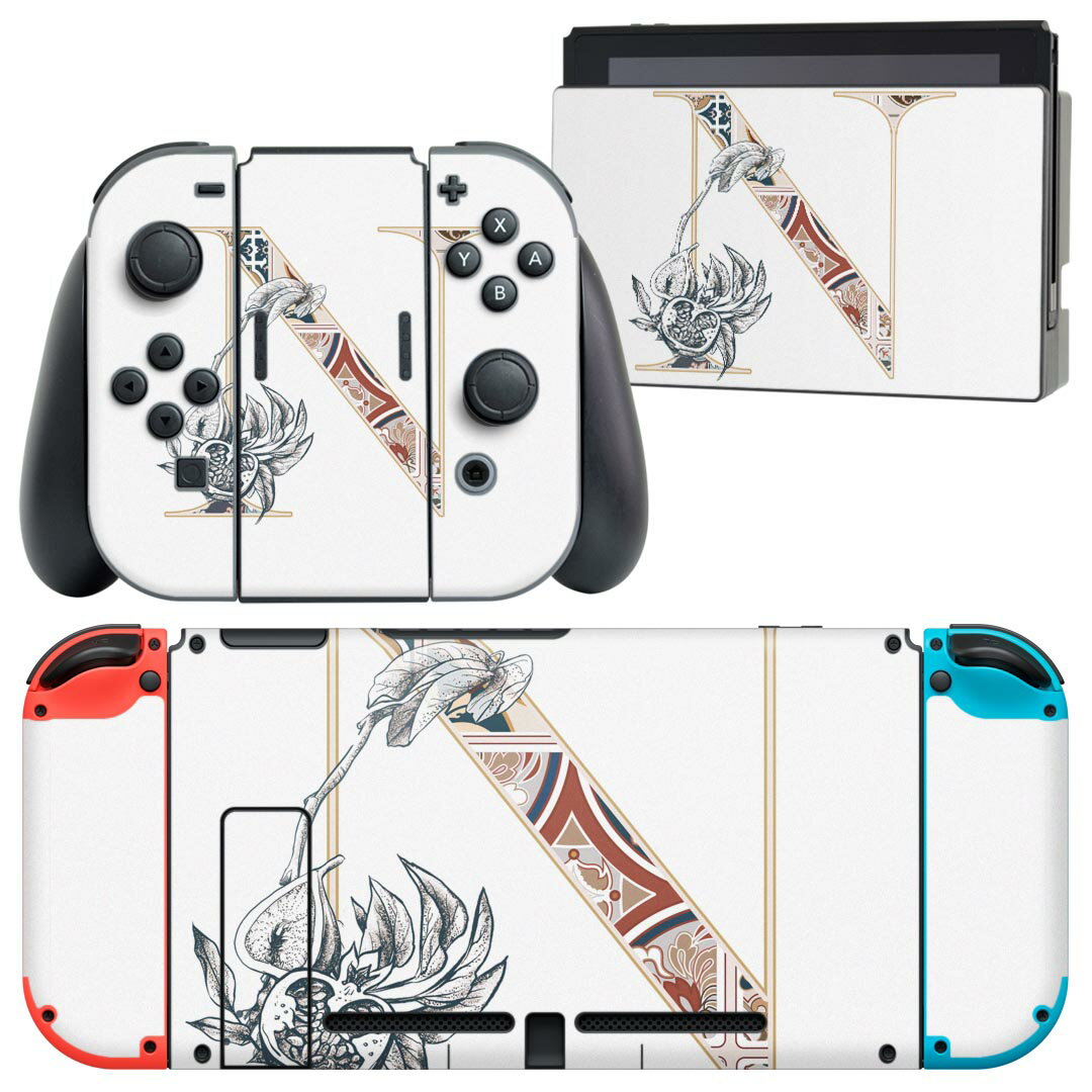 igsticker Nintendo Switch 用 デザインスキンシール 任天堂 ニンテンドー スイッチ 専用 本体ドック Joy-Con Joycon ジョイコン 専用 ゲーム機 カバー アクセサリー フィルム ステッカー 019158 フォント 文字 n アルファベット