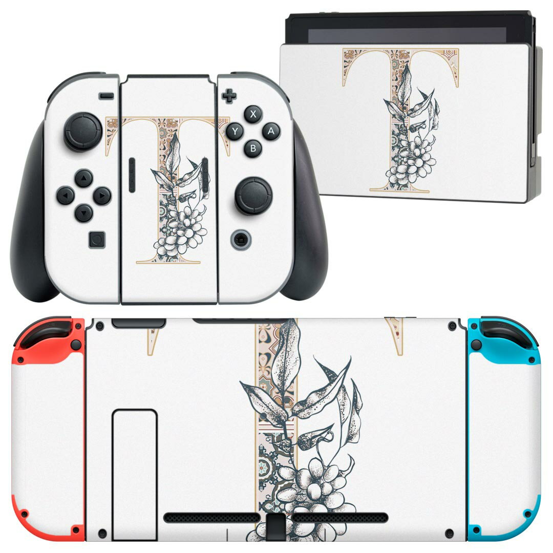 igsticker Nintendo Switch 用 デザインスキンシール 任天堂 ニンテンドー スイッチ 専用 本体ドック Joy-Con Joycon ジョイコン 専用 ゲーム機 カバー アクセサリー フィルム ステッカー 019164 フォント 文字 t アルファベット