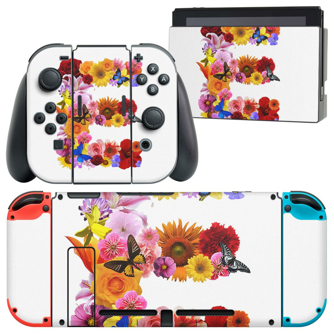 igsticker Nintendo Switch 用 デザインスキンシール 任天堂 ニンテンドー スイッチ 専用 本体ドック Joy-Con Joycon ジョイコン 専用 ゲーム機 カバー アクセサリー フィルム ステッカー 019310 フォント 文字 e アルファベット