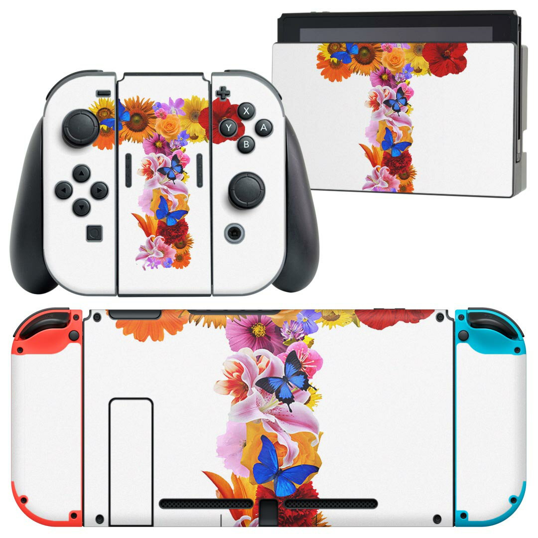 igsticker Nintendo Switch 用 デザインスキンシール 任天堂 ニンテンドー スイッチ 専用 本体ドック Joy-Con Joycon ジョイコン 専用 ゲーム機 カバー アクセサリー フィルム ステッカー 019325 フォント 文字 t アルファベット