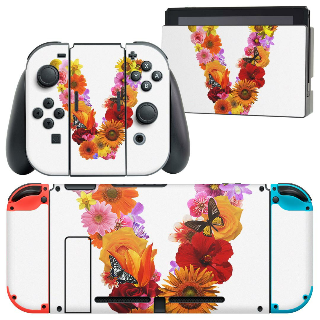 igsticker Nintendo Switch 用 デザインスキンシール 任天堂 ニンテンドー スイッチ 専用 本体ドック Joy-Con Joycon ジョイコン 専用 ゲーム機 カバー アクセサリー フィルム ステッカー 019327 フォント 文字 v アルファベット