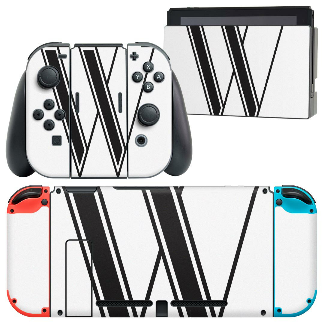 igsticker Nintendo Switch 用 デザインスキンシール 任天堂 ニンテンドー スイッチ 専用 本体ドック Joy-Con Joycon ジョイコン 専用 ゲーム機 カバー アクセサリー フィルム ステッカー 019364 フォント 文字 w アルファベット