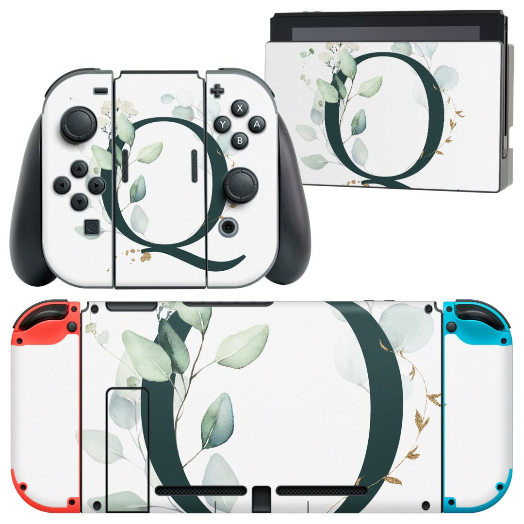 igsticker Nintendo Switch 用 デザインスキンシール 任天堂 ニンテンドー スイッチ 専用 本体ドック Joy-Con Joycon ジョイコン 専用 ゲーム機 カバー アクセサリー フィルム ステッカー 019395 フォント 文字 q アルファベット