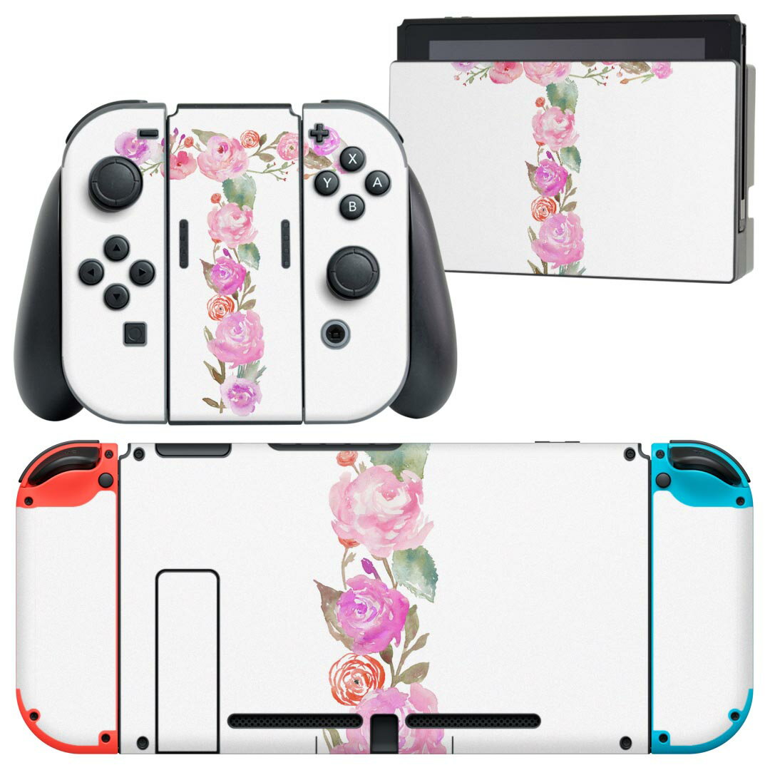 igsticker Nintendo Switch 用 デザインスキンシール 任天堂 ニンテンドー スイッチ 専用 本体ドック Joy-Con Joycon ジョイコン 専用 ゲーム機 カバー アクセサリー フィルム ステッカー 019510 フォント 文字 t アルファベット