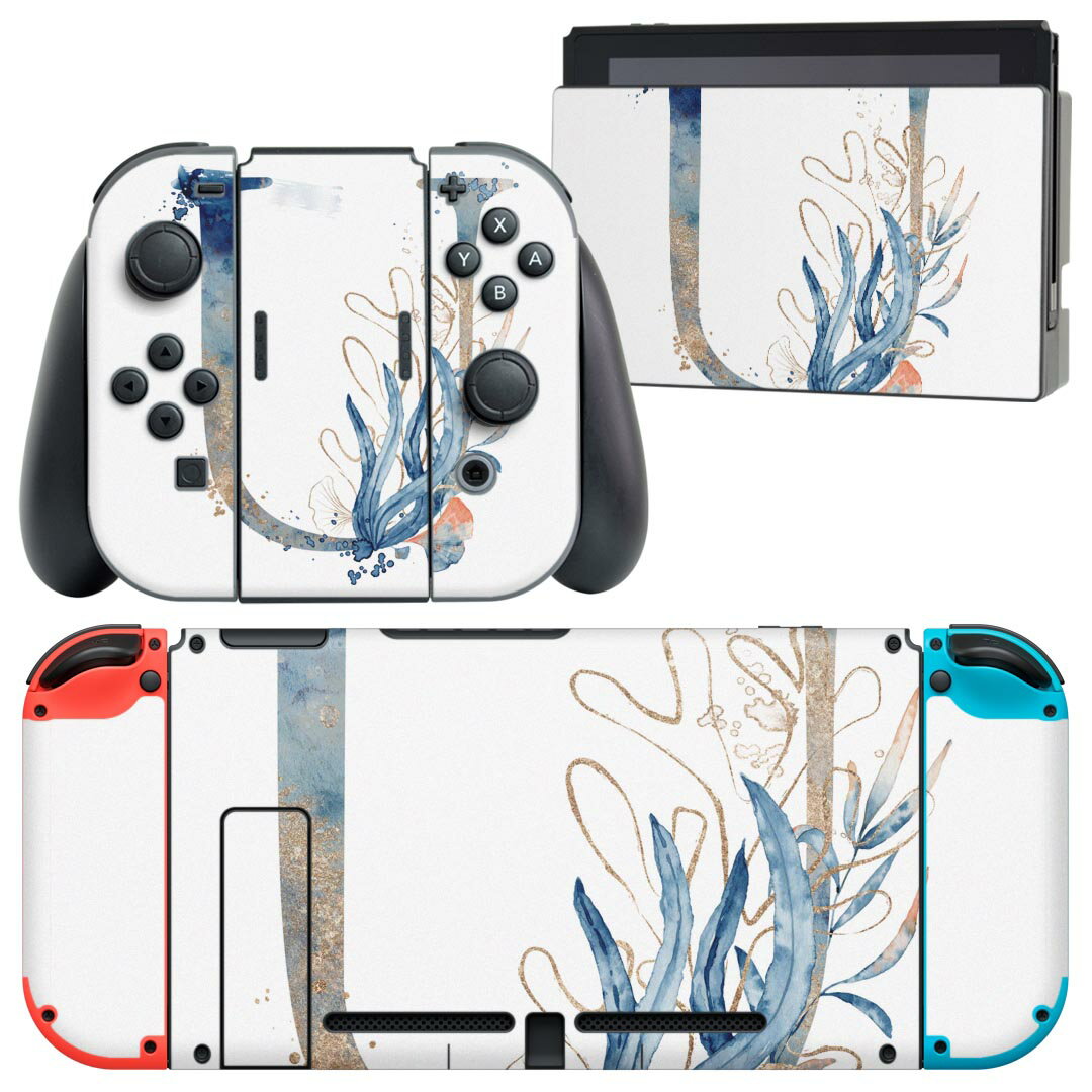 igsticker Nintendo Switch 用 デザインスキンシール 任天堂 ニンテンドー スイッチ 専用 本体ドック Joy-Con Joycon ジョイコン 専用 ゲーム機 カバー アクセサリー フィルム ステッカー 019673 フォント 文字 u アルファベット