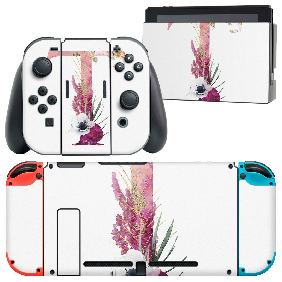 igsticker Nintendo Switch 用 デザインスキンシール 任天堂 ニンテンドー スイッチ 専用 本体ドック Joy-Con Joycon ジョイコン 専用 ゲーム機 カバー アクセサリー フィルム ステッカー 019708 フォント 文字 t アルファベット