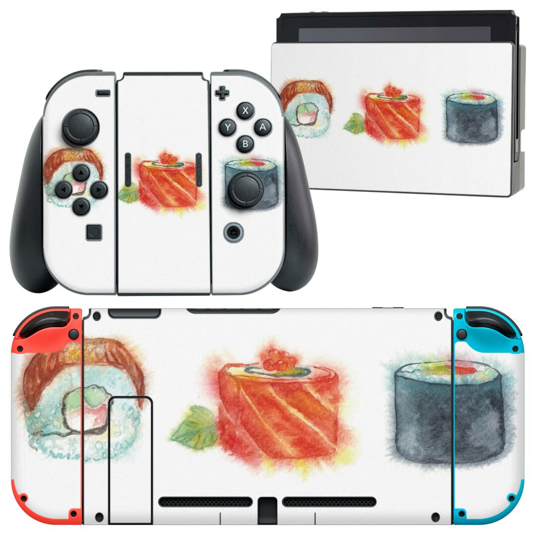 igsticker Nintendo Switch 用 デザインスキンシール 任天堂 ニンテンドー スイッチ 専用 本体ドック Joy-Con Joycon ジョイコン 専用 ゲーム機 カバー アクセサリー フィルム ステッカー 019859 寿司 お寿司 Sushi ご飯
