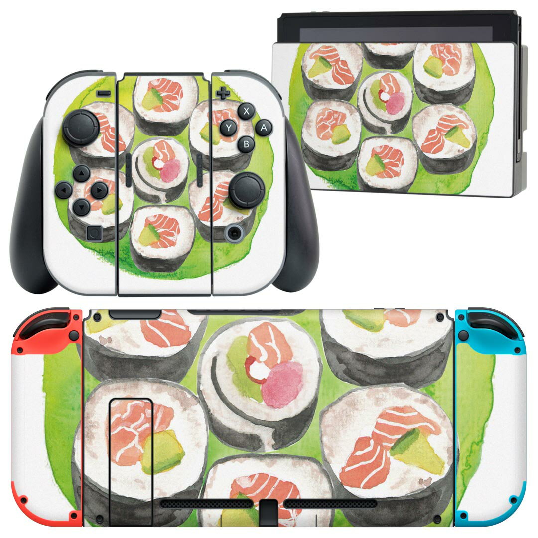 igsticker Nintendo Switch 用 デザインスキンシール 任天堂 ニンテンドー スイッチ 専用 本体ドック Joy-Con Joycon ジョイコン 専用 ゲーム機 カバー アクセサリー フィルム ステッカー 019884 寿司 お寿司 Sushi ご飯