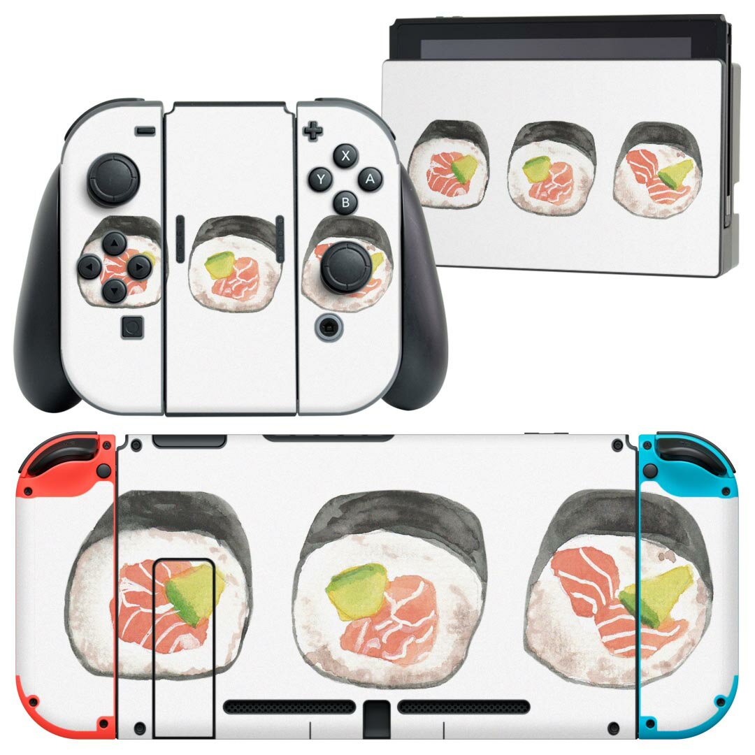 igsticker Nintendo Switch 用 デザインスキンシール 任天堂 ニンテンドー スイッチ 専用 本体ドック Joy-Con Joycon ジョイコン 専用 ゲーム機 カバー アクセサリー フィルム ステッカー 019886 寿司 お寿司 Sushi ご飯