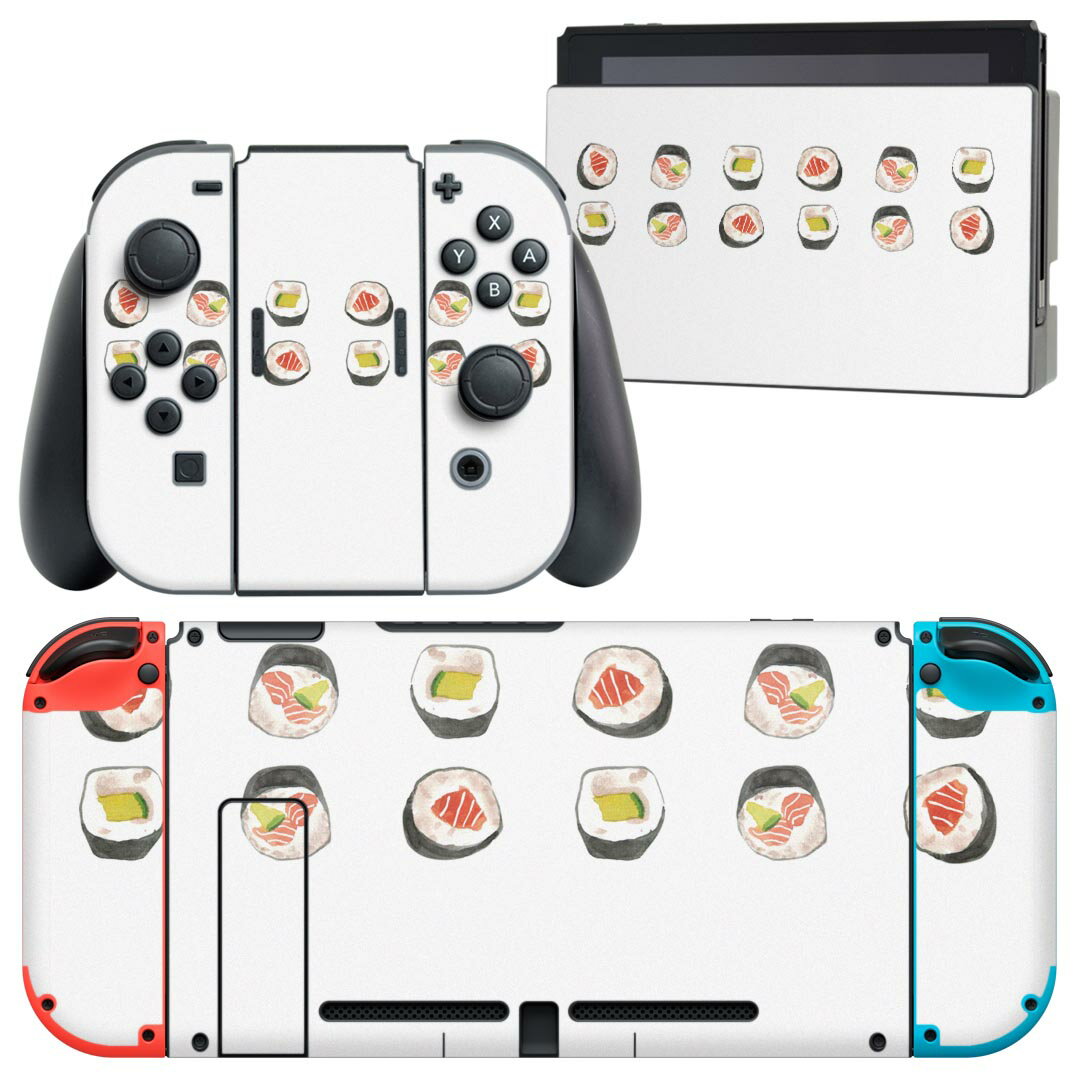 igsticker Nintendo Switch 用 デザインスキンシール 任天堂 ニンテンドー スイッチ 専用 本体ドック Joy-Con Joycon ジョイコン 専用 ゲーム機 カバー アクセサリー フィルム ステッカー 019913 寿司 お寿司 Sushi ご飯