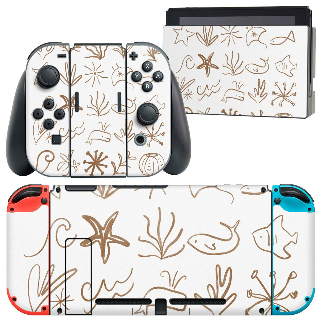 igsticker Nintendo Switch 用 デザインスキンシール 任天堂 ニンテンドー スイッチ 専用 本体ドック Joy-Con Joycon ジョイコン 専用 ゲーム機 カバー アクセサリー フィルム ステッカー 019923 海の生物 海の生物 かわいい