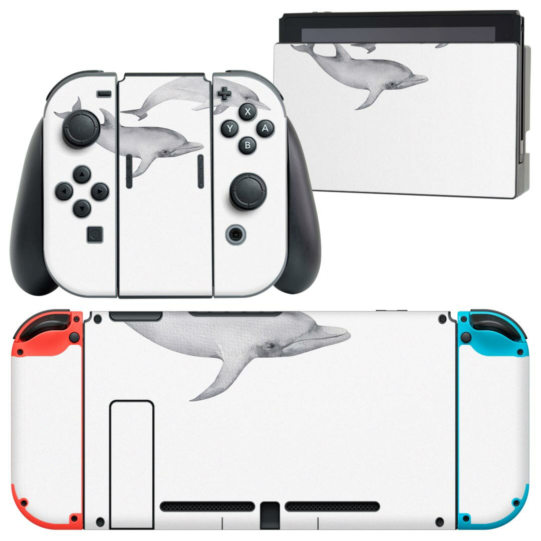 igsticker Nintendo Switch 用 デザインスキンシール 任天堂 ニンテンドー スイッチ 専用 本体ドック Joy-Con Joycon ジョイコン 専用 ゲーム機 カバー アクセサリー フィルム ステッカー 019927 海の生物 海の生物 いるか