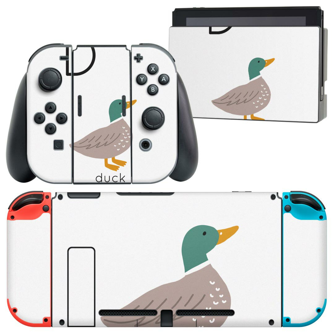 igsticker Nintendo Switch 用 デザインスキンシール 任天堂 ニンテンドー スイッチ 専用 本体ドック Joy-Con Joycon ジョイコン 専用 ゲーム機 カバー アクセサリー フィルム ステッカー 019935 動物 アルファベット D duck アヒル