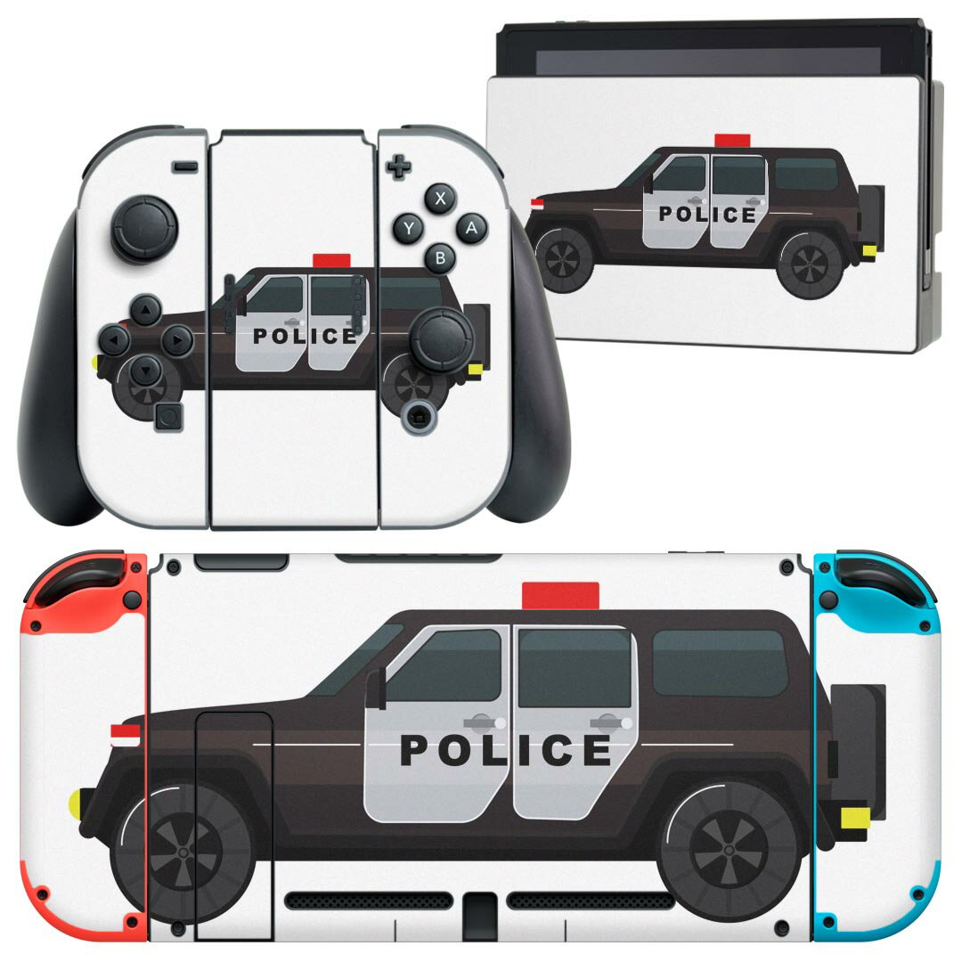 igsticker Nintendo Switch 用 デザインスキンシール 任天堂 ニンテンドー スイッチ 専用 本体ドック Joy-Con Joycon ジョイコン 専用 ゲーム機 カバー アクセサリー フィルム ステッカー 019974 乗り物 アメリカ パトカー