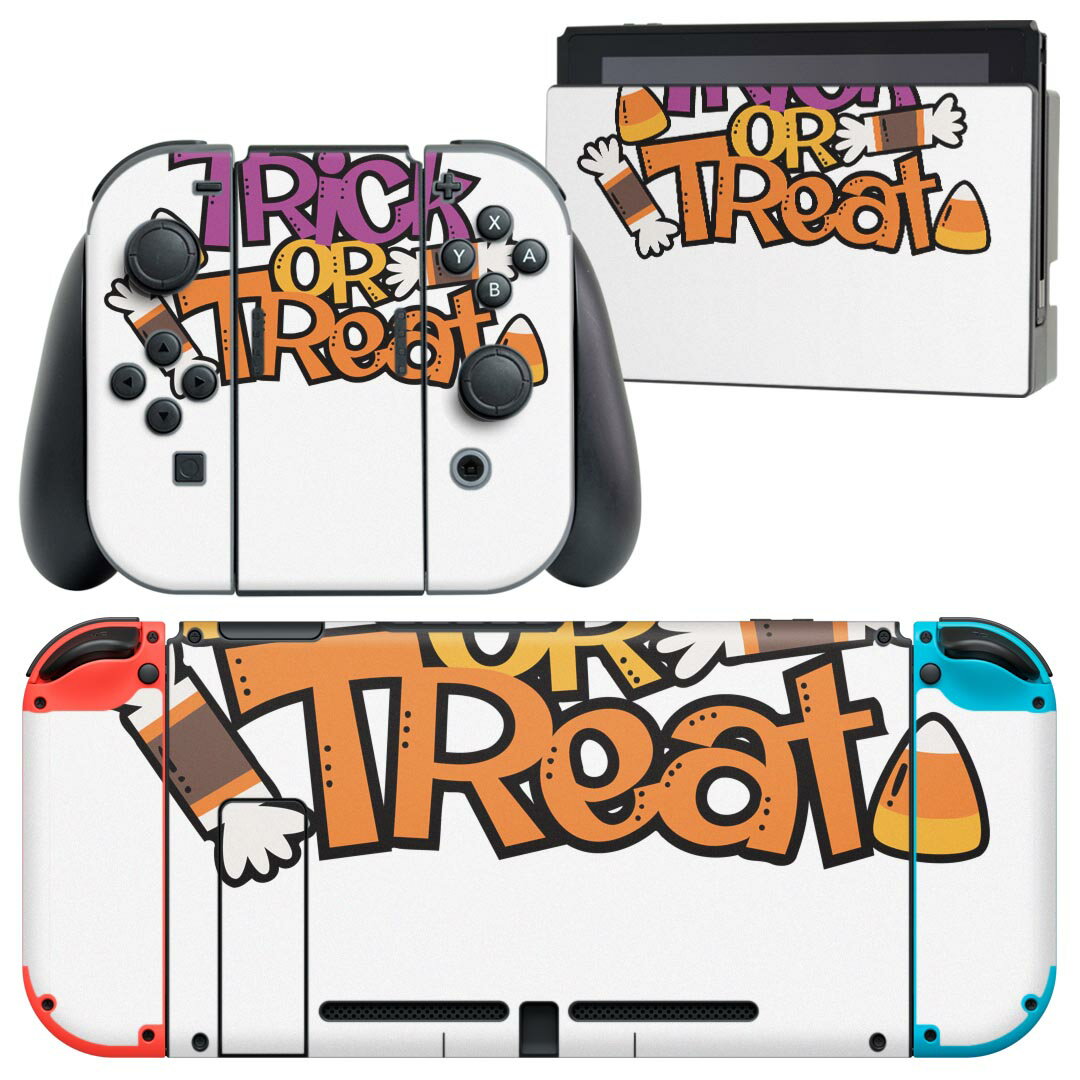 igsticker Nintendo Switch 用 デザインスキンシール 任天堂 ニンテンドー スイッチ 専用 本体ドック Joy-Con Joycon ジョイコン 専用 ゲーム機 カバー アクセサリー フィルム ステッカー 019998 ハロウィン trick or treat