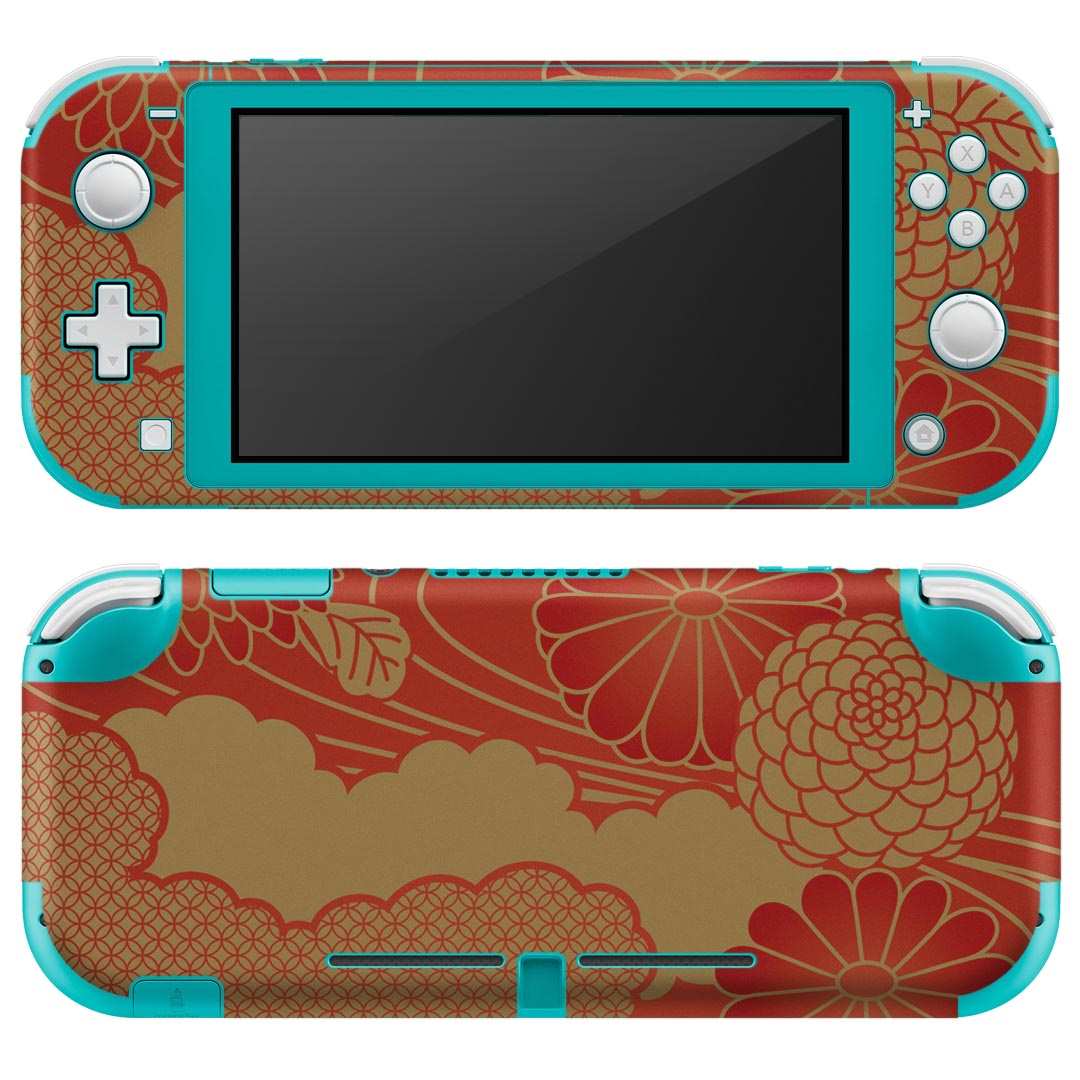 igsticker Nintendo Switch Lite 専用 デザインスキンシール 全面 ニンテンドー スイッチ ライト 専用 ゲーム機 カバー アクセサリー フィルム ステッカー エアフリー 000037 和柄 菊 蓮 花 赤