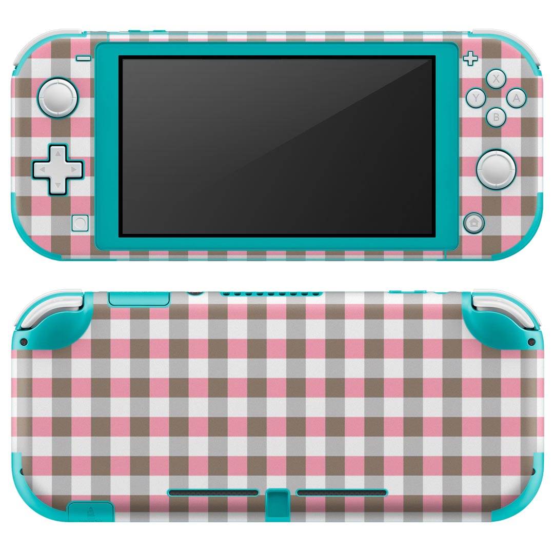 igsticker Nintendo Switch Lite 専用 デザインスキンシール 全面 ニンテンドー スイッチ ライト 専用 ゲーム機 カバー アクセサリー フィルム ステッカー エアフリー 000111 チェック　ギンガム　ピンク