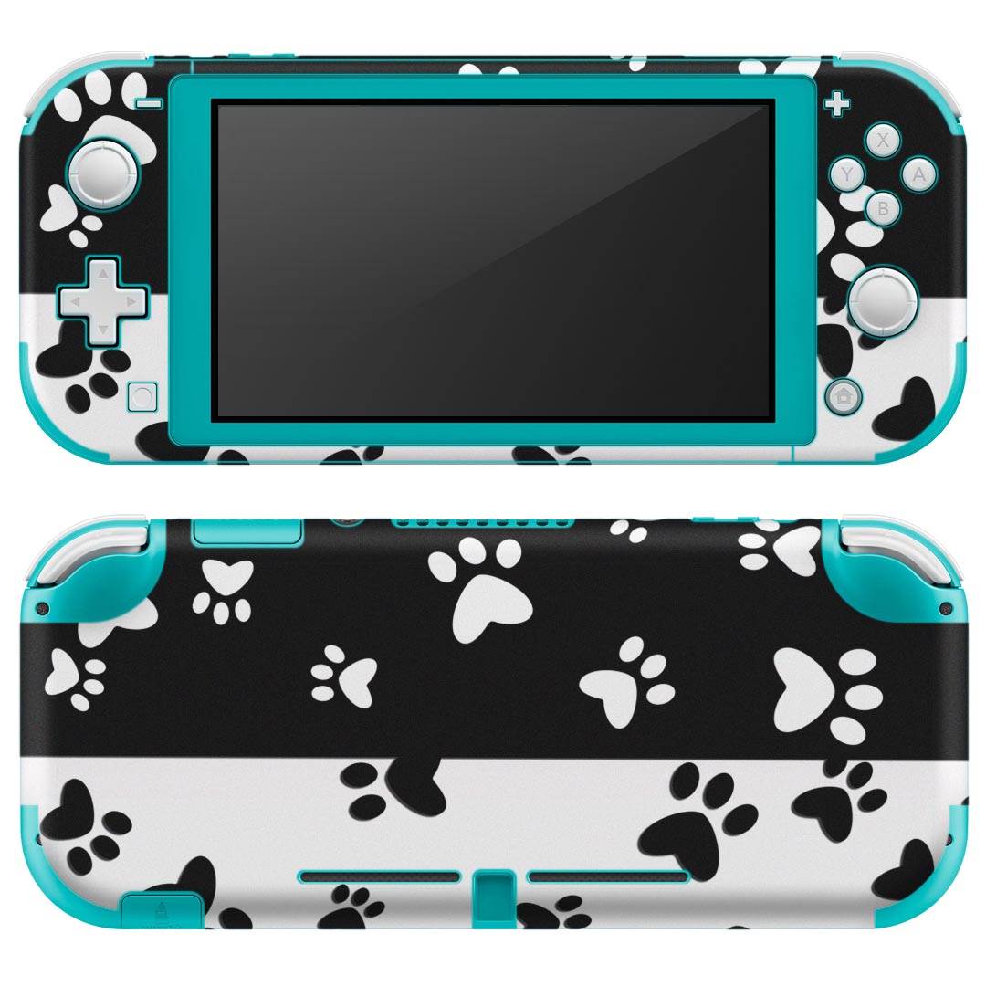 igsticker Nintendo Switch Lite 専用 デザインスキンシール 全面 ニンテンドー スイッチ ライト 専用 ゲーム機 カバー アクセサリー フィルム ステッカー エアフリー 000128 犬 足跡 バイカラー 白黒