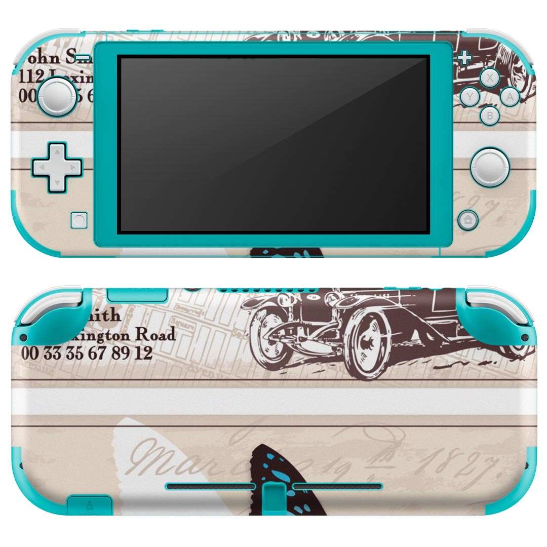 igsticker Nintendo Switch Lite 専用 デザインスキンシール 全面 ニンテンドー スイッチ ライト 専用 ゲーム機 カバー アクセサリー フィルム ステッカー エアフリー 000145 クール 蝶 はがき 茶色