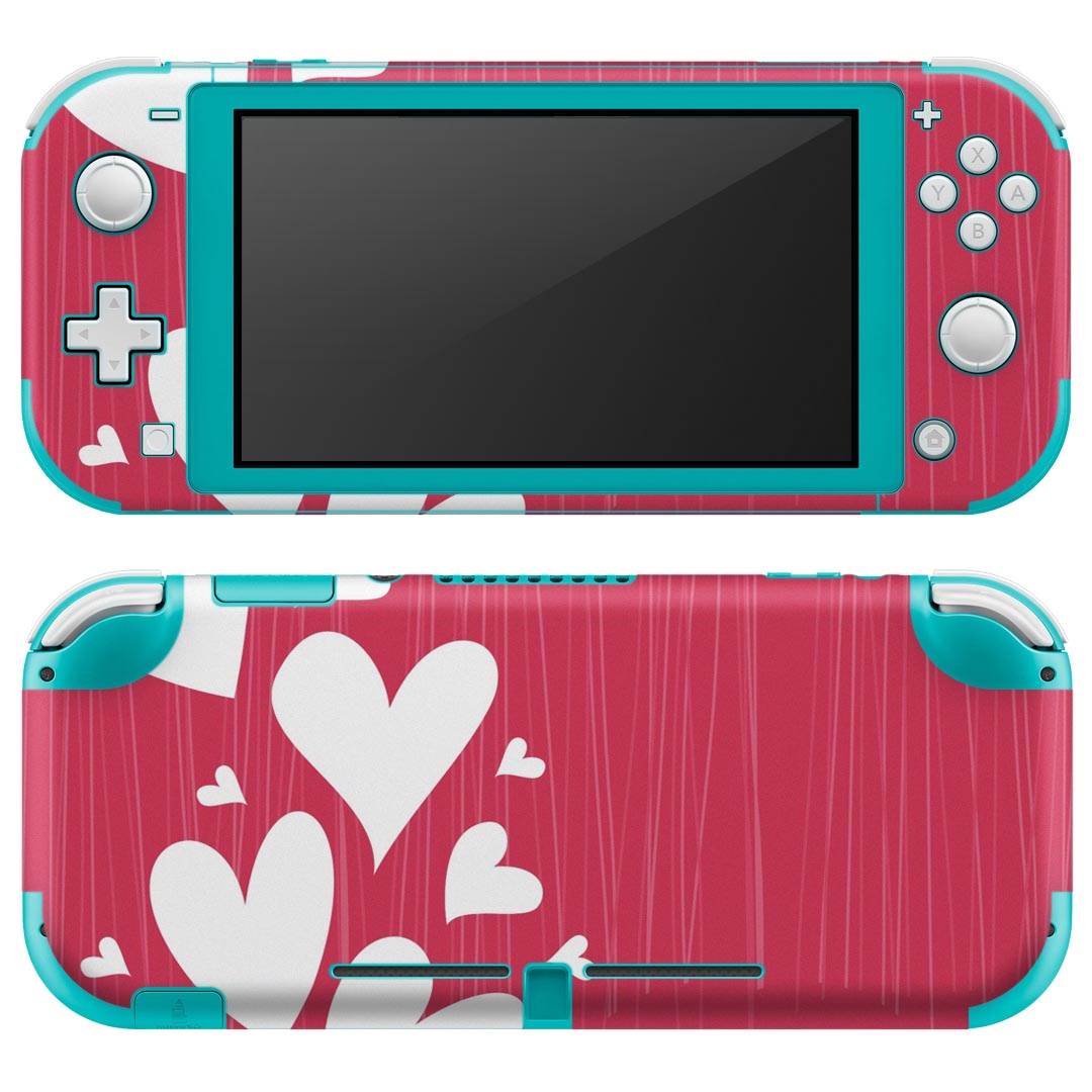 igsticker Nintendo Switch Lite 専用 デザインスキンシール 全面 ニンテンドー スイッチ ライト 専用 ゲーム機 カバー アクセサリー フィルム ステッカー エアフリー 000175 ハート　ピンク　イラスト