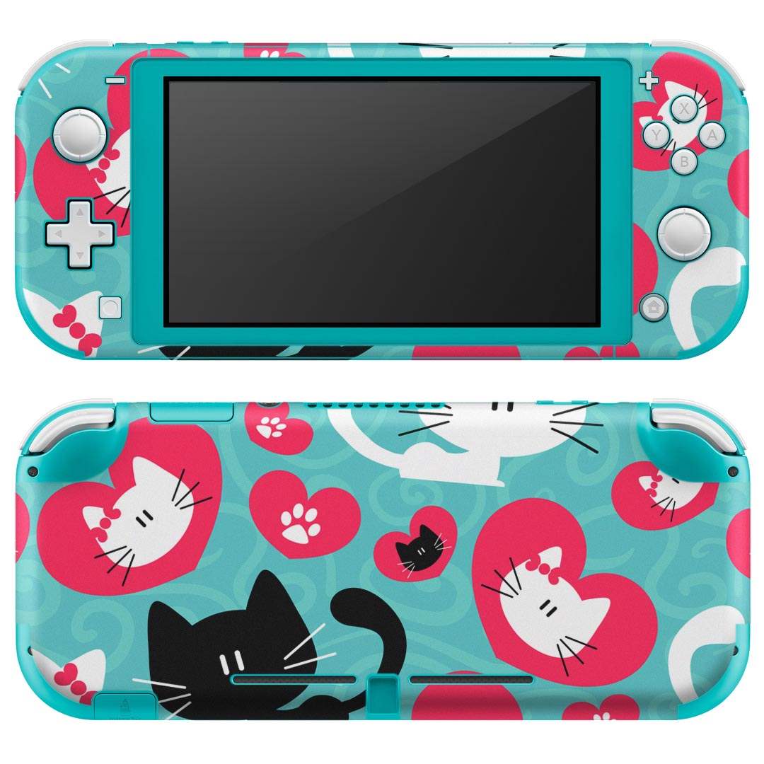 igsticker Nintendo Switch Lite 専用 デザインスキンシール 全面 ニンテンドー スイッチ ライト 専用 ゲーム機 カバー アクセサリー フィルム ステッカー エアフリー 000241 猫　ハート　キャラクター