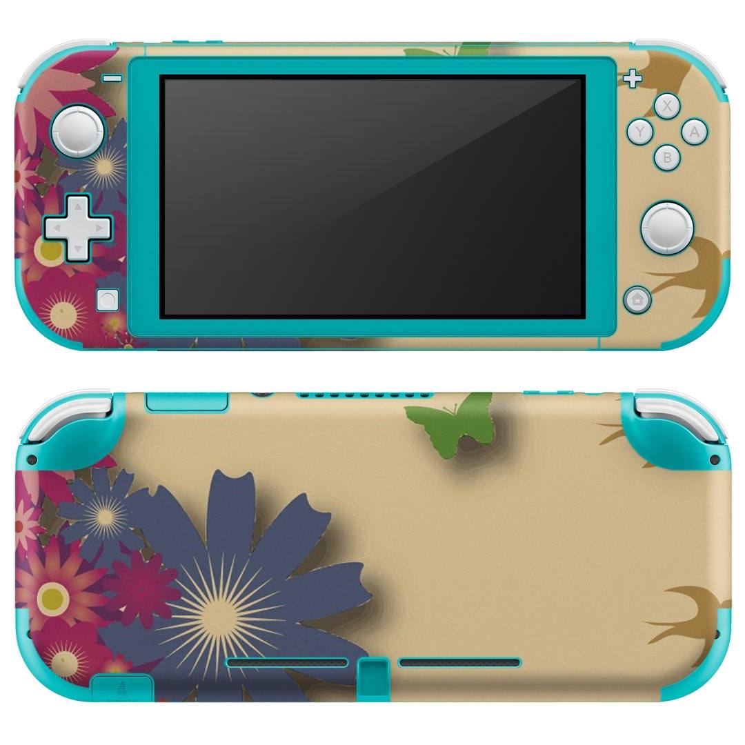 igsticker Nintendo Switch Lite 専用 デザインスキンシール 全面 ニンテンドー スイッチ ライト 専用 ゲーム機 カバー アクセサリー フィルム ステッカー エアフリー 000736 花　鳥　蝶