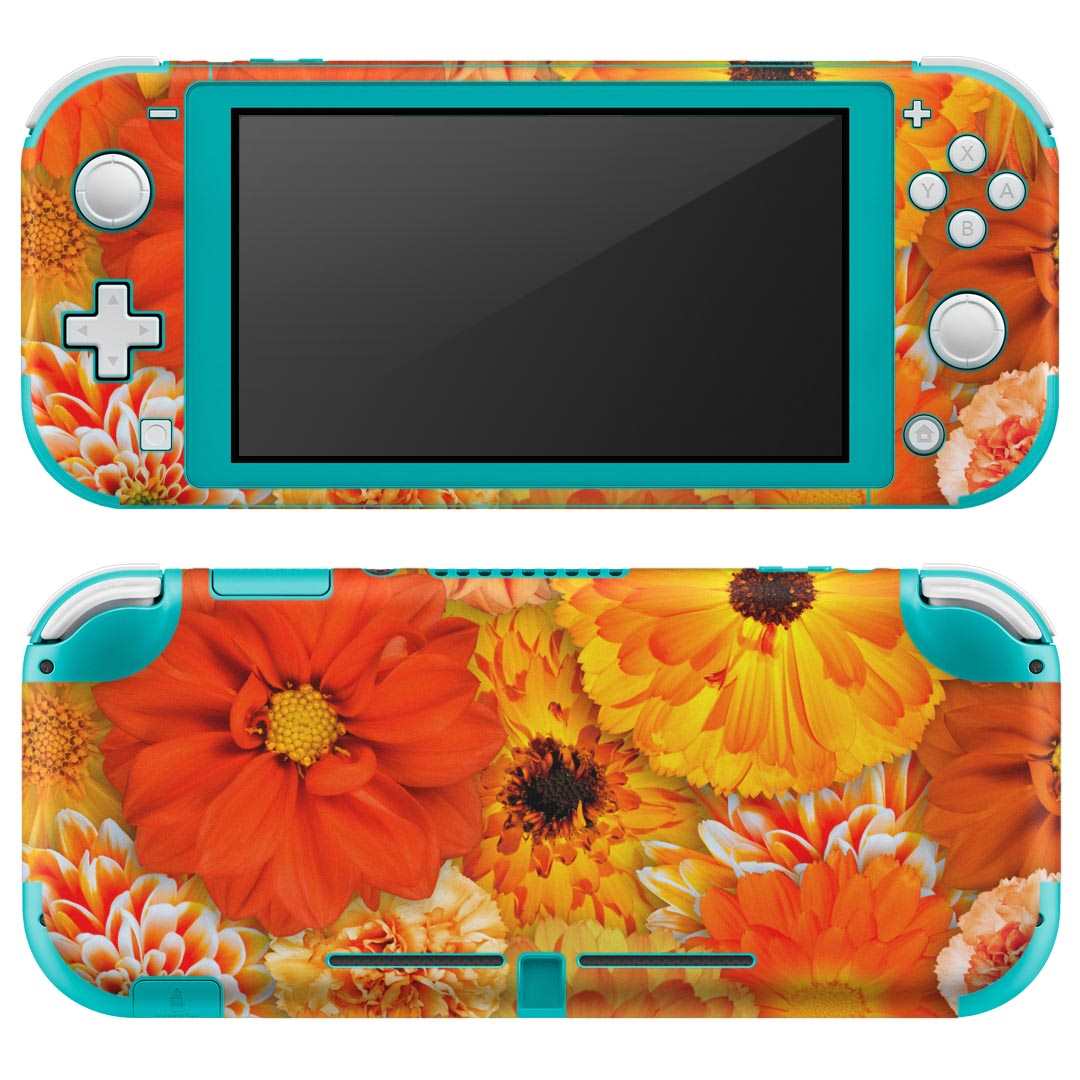 igsticker Nintendo Switch Lite 専用 デザインスキンシール 全面 ニンテンドー スイッチ ライト 専用 ゲーム機 カバー アクセサリー フィルム ステッカー エアフリー 000934 花　オレンジ