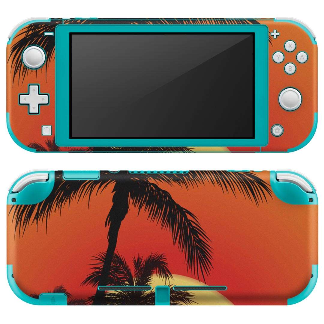igsticker Nintendo Switch Lite 専用 デザインスキンシール 全面 ニンテンドー スイッチ ライト 専用 ゲーム機 カバー アクセサリー フィルム ステッカー エアフリー 001426 ヤシの木　夕日