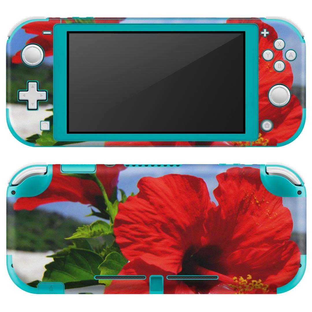 igsticker Nintendo Switch Lite 専用 デザインスキンシール 全面 ニンテンドー スイッチ ライト 専用 ゲーム機 カバー アクセサリー フィルム ステッカー エアフリー 001577 ハイビスカス 青空