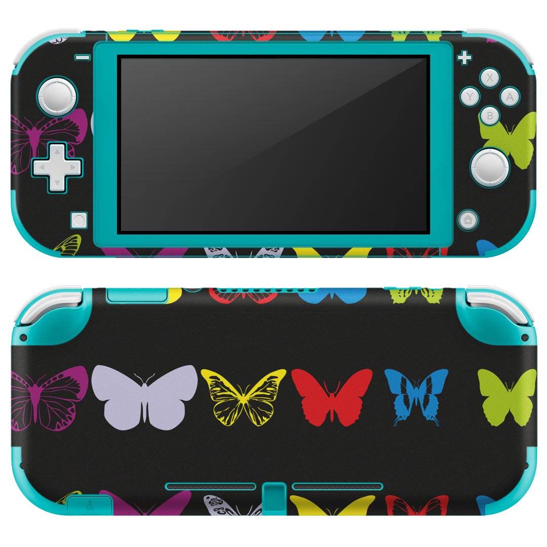 igsticker Nintendo Switch Lite 専用 デザインスキンシール 全面 ニンテンドー スイッチ ライト 専用 ゲーム機 カバー アクセサリー フィルム ステッカー エアフリー 002341 蝶　カラフル