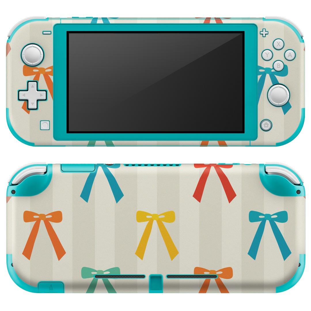 igsticker Nintendo Switch Lite 専用 デザインスキンシール 全面 ニンテンドー スイッチ ライト 専用 ゲーム機 カバー アクセサリー フィルム ステッカー エアフリー 002392 リボン ボーダー カラフル