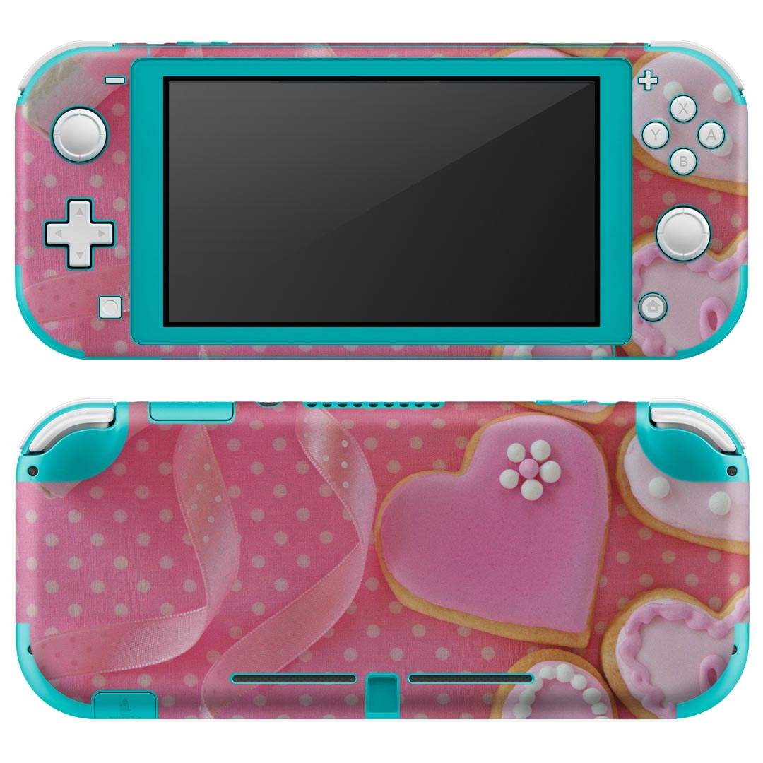 igsticker Nintendo Switch Lite 専用 デザインスキンシール 全面 ニンテンドー スイッチ ライト 専用 ゲーム機 カバー アクセサリー フィルム ステッカー エアフリー 002486 ハート　水玉　ピンク