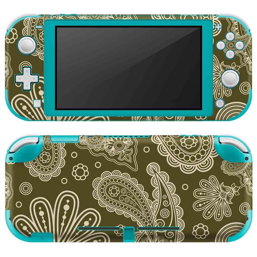 igsticker Nintendo Switch Lite 専用 デザインスキンシール 全面 ニンテンドー スイッチ ライト 専用 ゲーム機 カバー アクセサリー フィルム ステッカー エアフリー 003792 ペイズリー　花　緑