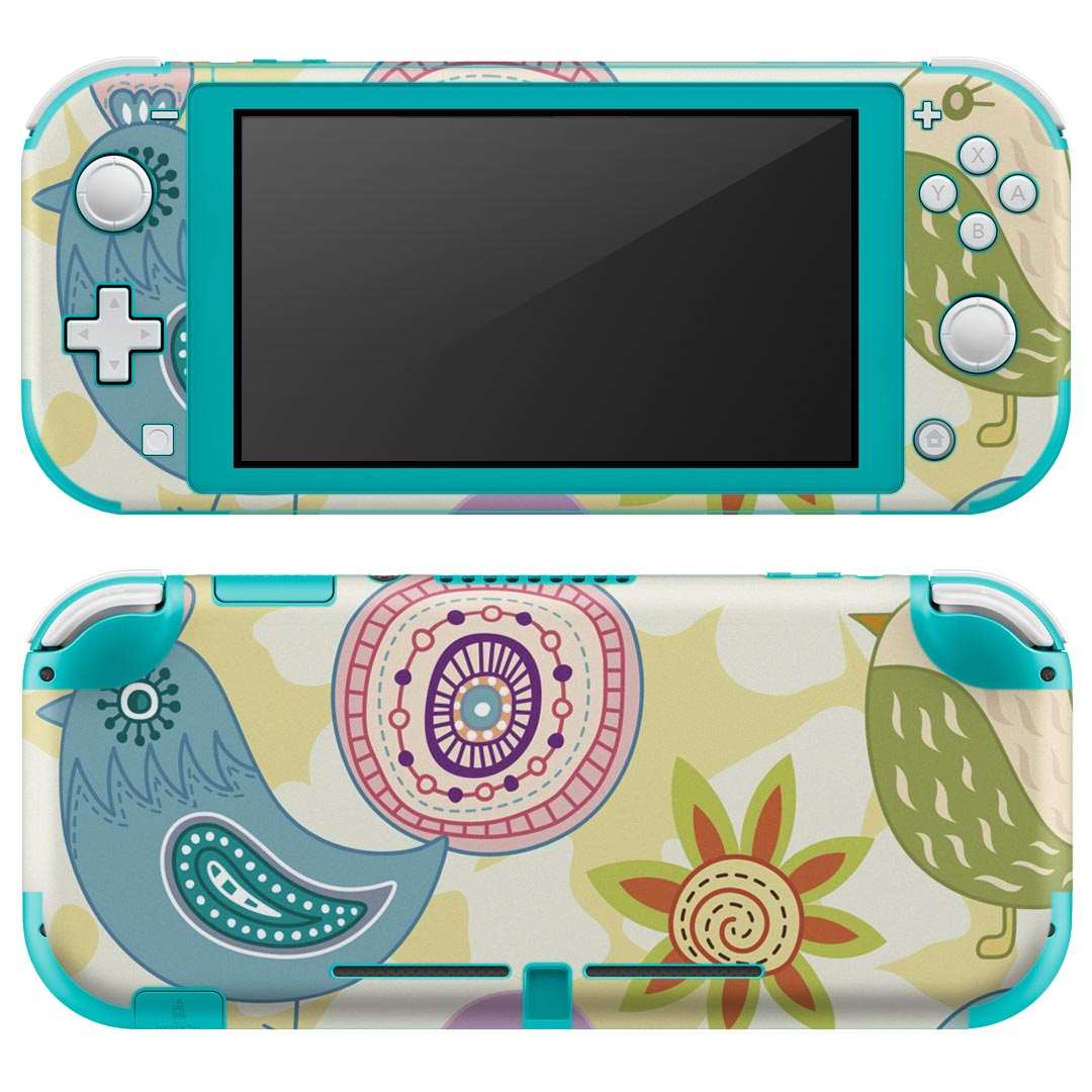 igsticker Nintendo Switch Lite 専用 デザインスキンシール 全面 ニンテンドー スイッチ ライト 専用 ゲーム機 カバー アクセサリー フィルム ステッカー エアフリー 003852 鳥　花　カラフル