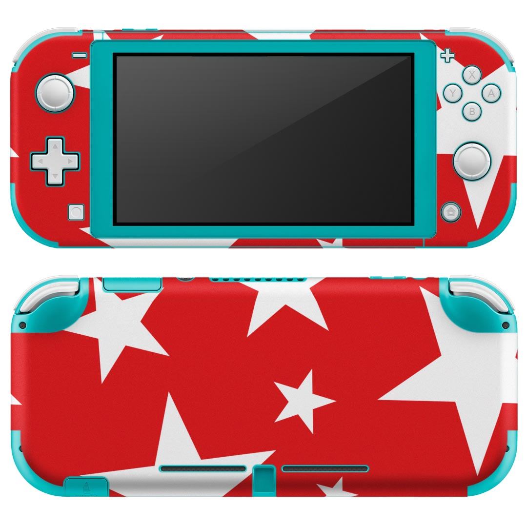 igsticker Nintendo Switch Lite 専用 デザインスキンシール 全面 ニンテンドー スイッチ ライト 専用 ゲーム機 カバー アクセサリー フィルム ステッカー エアフリー 003939 星　赤　白
