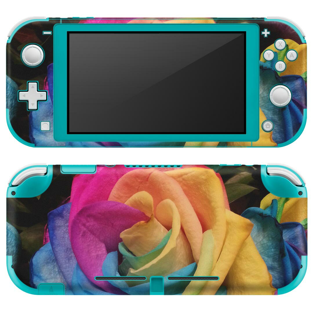 igsticker Nintendo Switch Lite 専用 デザインスキンシール 全面 ニンテンドー スイッチ ライト 専用 ゲーム機 カバー アクセサリー フィルム ステッカー エアフリー 023311 花 フラワー 薔薇 レインボー