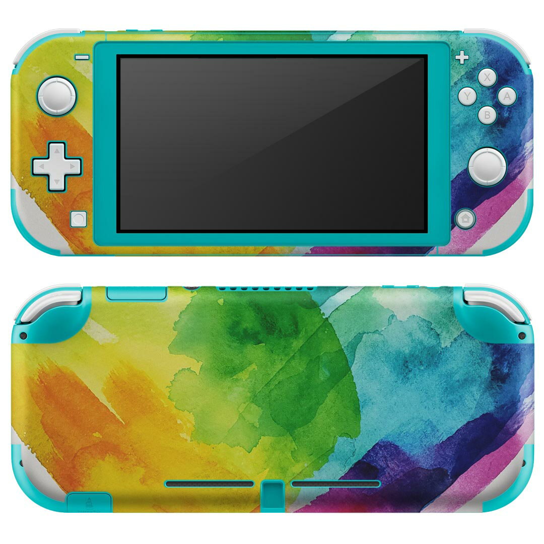 igsticker Nintendo Switch Lite 専用 デザインスキンシール 全面 ニンテンドー スイッチ ライト 専用 ゲーム機 カバー アクセサリー フィルム ステッカー エアフリー 023431 ハート　レインボー　水彩