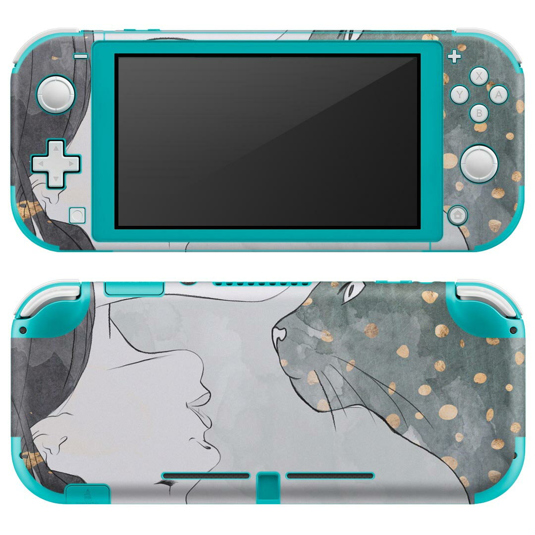 igsticker Nintendo Switch Lite 専用 デザインスキンシール 全面 ニンテンドー スイッチ ライト 専用 ゲーム機 カバー アクセサリー フィルム ステッカー エアフリー 023980 イラスト ドット 女性 動物