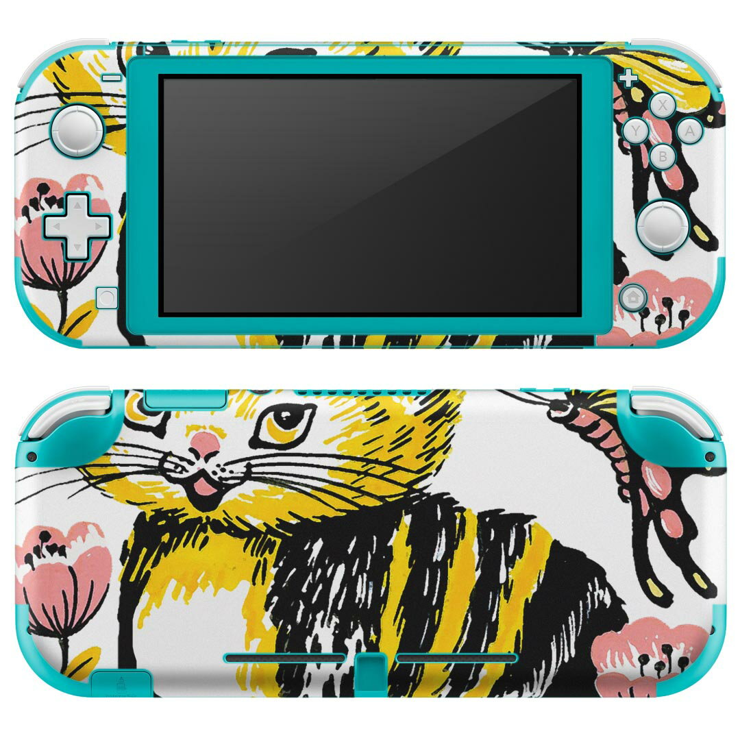 igsticker Nintendo Switch Lite 専用 デザインスキンシール 全面 ニンテンドー スイッチ ライト 専用 ゲーム機 カバー アクセサリー フィルム ステッカー エアフリー 026170 動物 ネコ 猫 蝶々 花