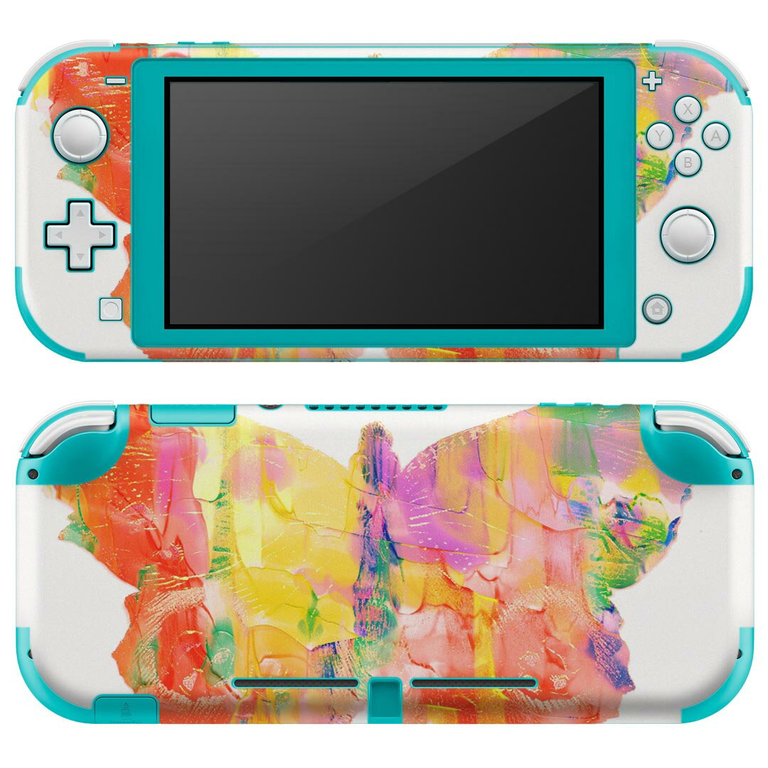 igsticker Nintendo Switch Lite 専用 デザインスキンシール 全面 ニンテンドー スイッチ ライト 専用 ゲーム機 カバー アクセサリー フィルム ステッカー エアフリー 026258 蝶々 カラフル 絵具