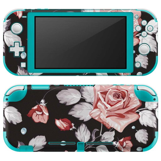 igsticker Nintendo Switch Lite 専用 デザインスキンシール 全面 ニンテンドー スイッチ ライト 専用 ゲーム機 カバー アクセサリー フィルム ステッカー エアフリー 004179 花 バラ 黒