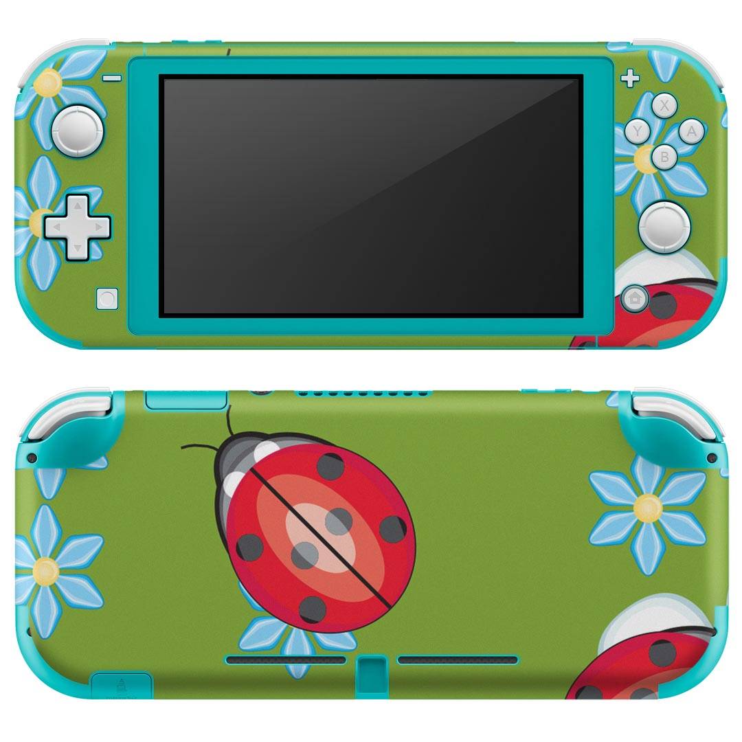 igsticker Nintendo Switch Lite 専用 デザインスキンシール 全面 ニンテンドー スイッチ ライト 専用 ゲーム機 カバー アクセサリー フィルム ステッカー エアフリー 004233 花 てんとう虫 緑