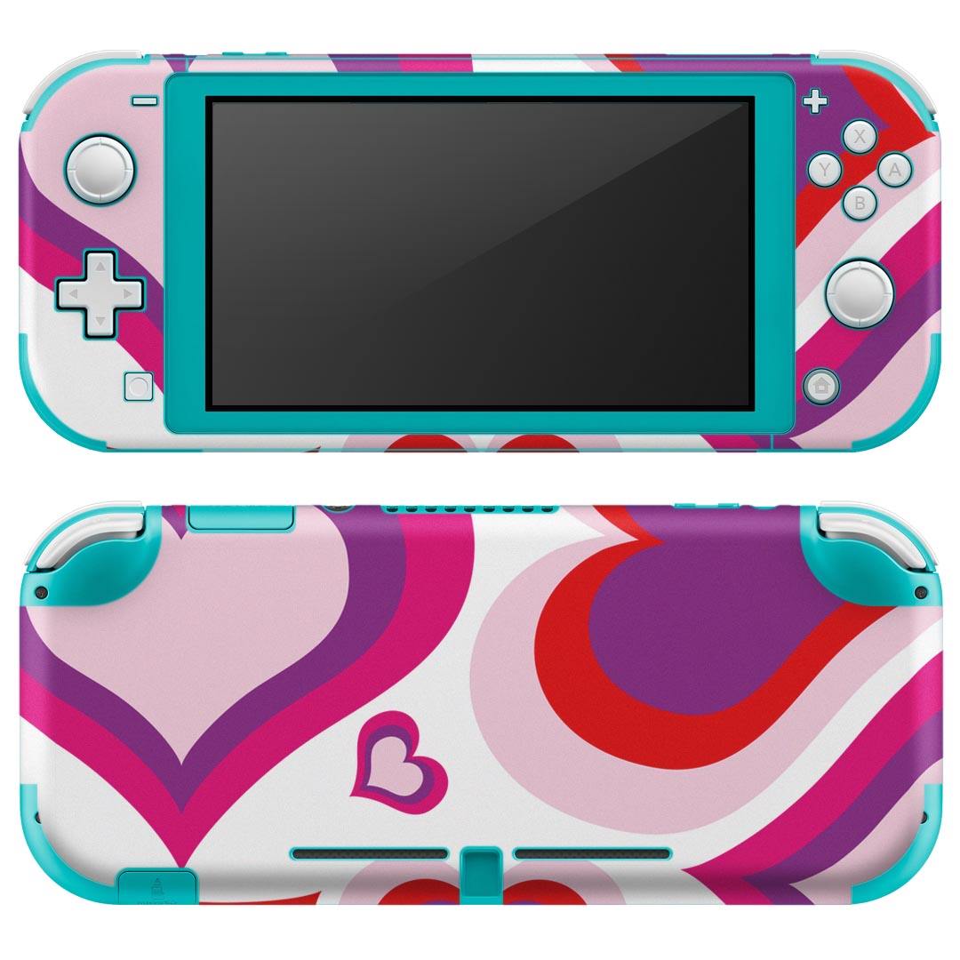 igsticker Nintendo Switch Lite 専用 デザインスキンシール 全面 ニンテンドー スイッチ ライト 専用 ゲーム機 カバー アクセサリー フィルム ステッカー エアフリー 004386 ハート　模様　ピンク