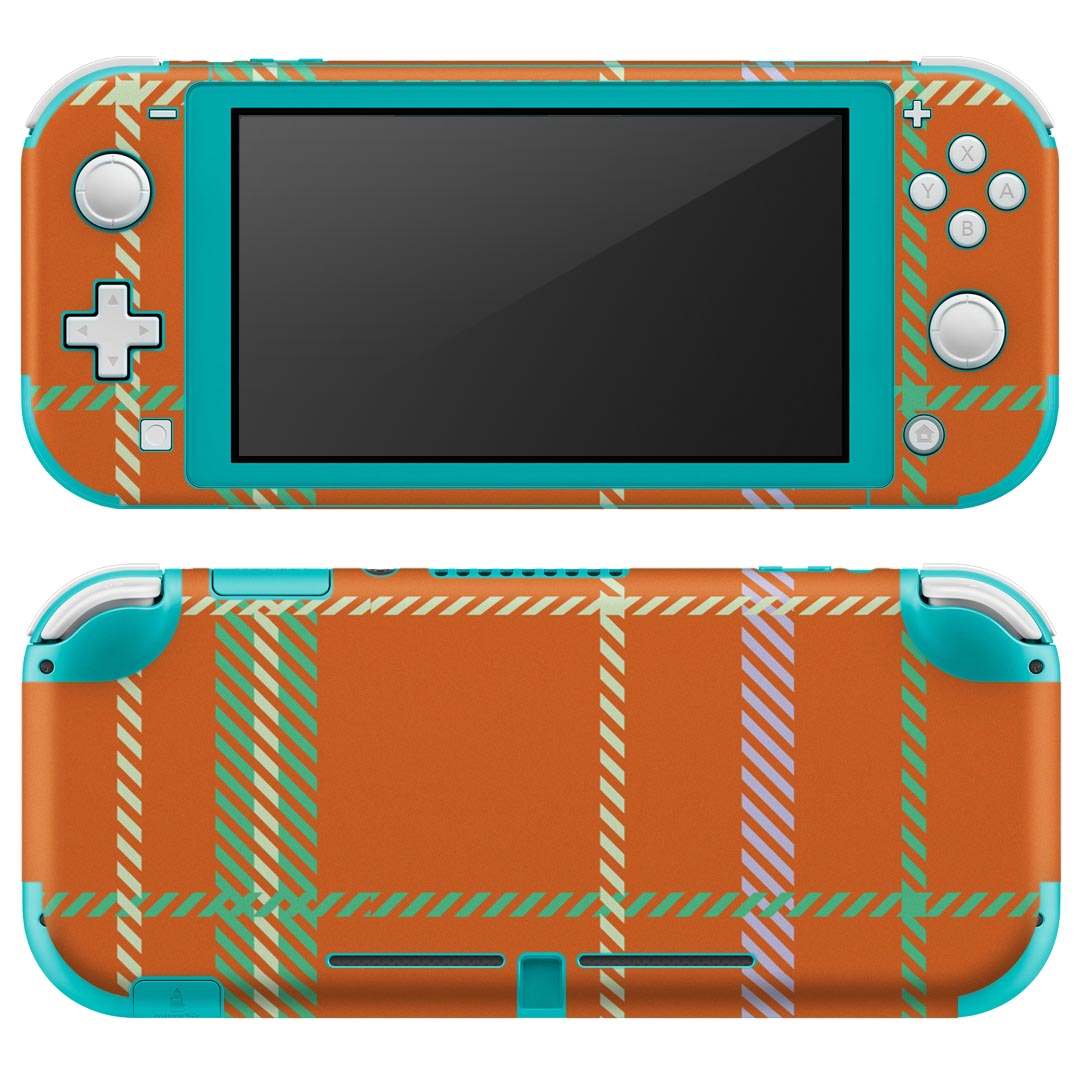 igsticker Nintendo Switch Lite 専用 デザインスキンシール 全面 ニンテンドー スイッチ ライト 専用 ゲーム機 カバー アクセサリー フィルム ステッカー エアフリー 004454 チェック　オレンジ　緑