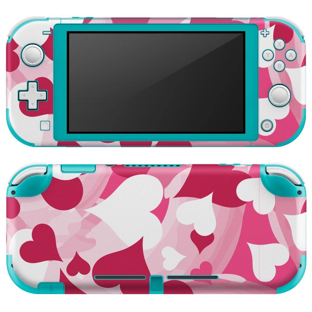 igsticker Nintendo Switch Lite 専用 デザインスキンシール 全面 ニンテンドー スイッチ ライト 専用 ゲーム機 カバー アクセサリー フィルム ステッカー エアフリー 004462 ハート　模様　ピンク