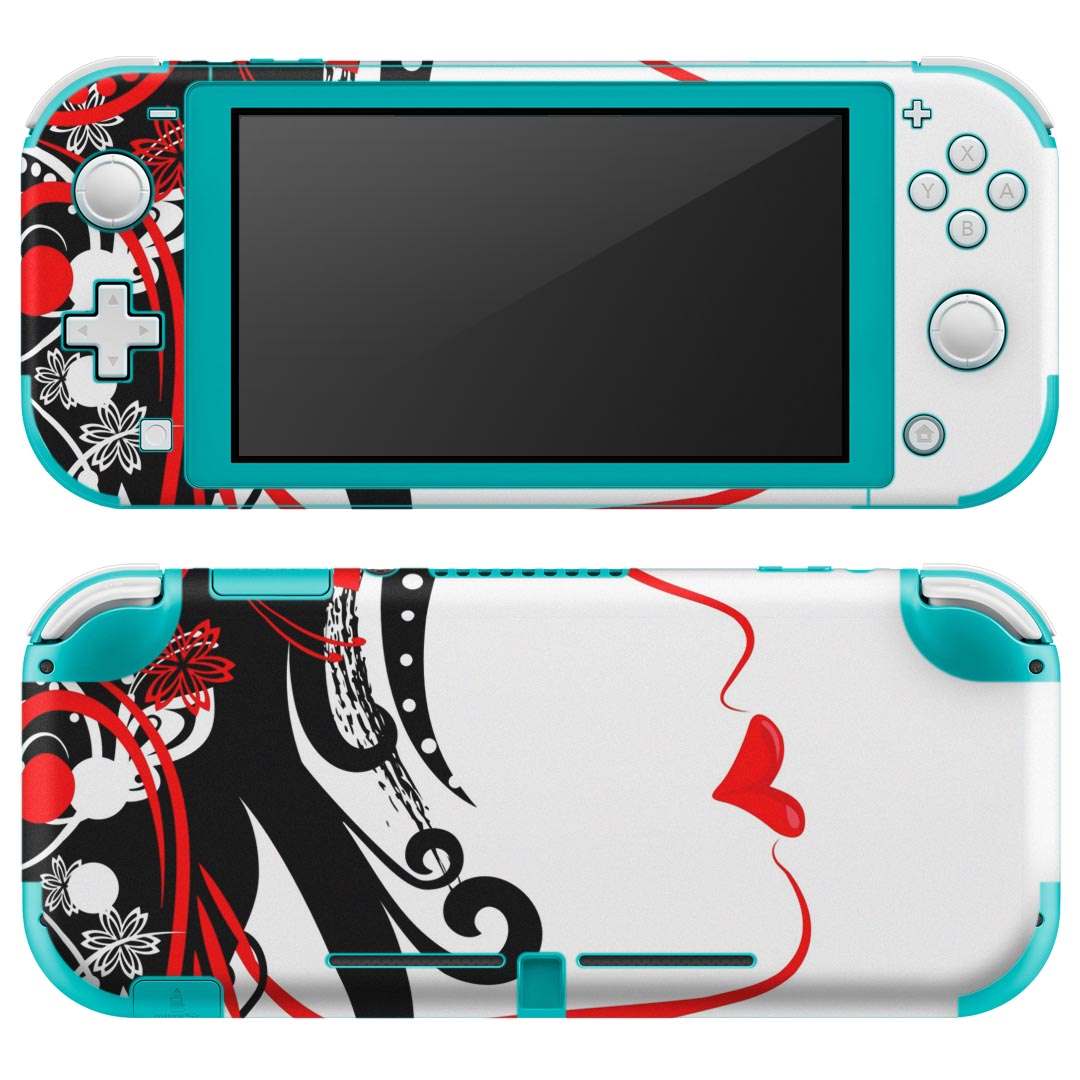 igsticker Nintendo Switch Lite 専用 デザインスキンシール 全面 ニンテンドー スイッチ ライト 専用 ゲーム機 カバー アクセサリー フィルム ステッカー エアフリー 004470 花　イラスト　赤　黒